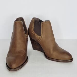 COLE HAAN Balthasar Grand OS Brown Leather Wedge Ankle Boot Women's sz 6.5B